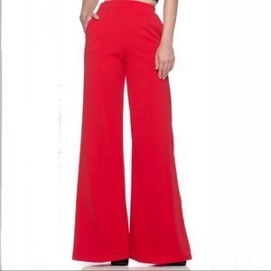 Red Wide-Leg Flare Trousers - Medium